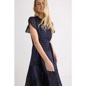 3.1 Phillip Lim Blue Broderie Anglaise Grid Tulip Dress Size 0 (READ)